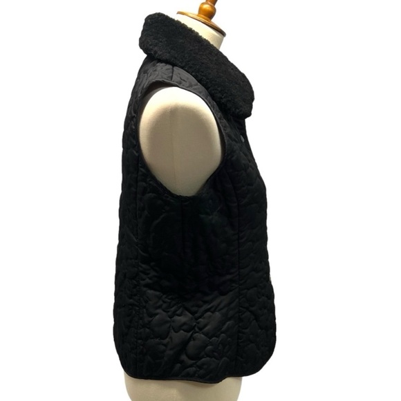 Lilly Pulitzer Black Quilted Snap Front Plush Sherpa Collar Puffy Vest Medium - Picture 8 of 14